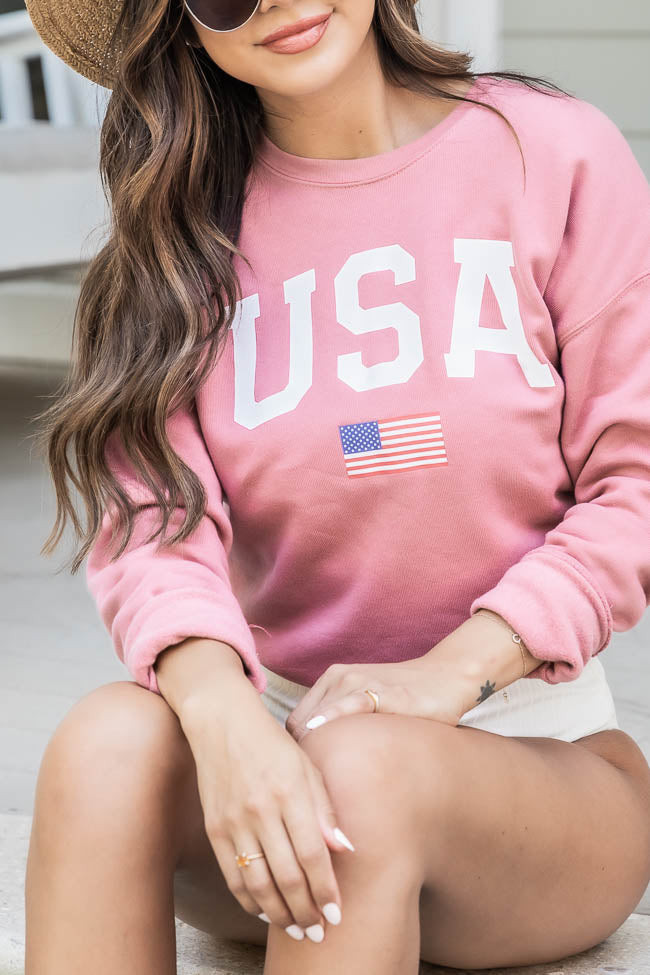 Athletic USA Flag Mauve Graphic Sweatshirt | Pink Lily