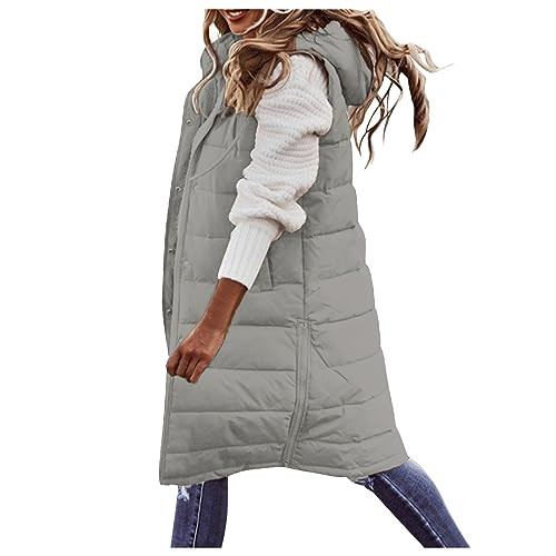 Long Down Vest for Women Sleeveless Quilted Hooded Full-Zip Jacket Winter Outdoor Puffer Padded Outerwear | Amazon (US)