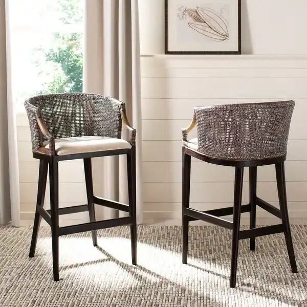 SAFAVIEH Brando Rattan 30-inch Bar Stool - 22.3" x 20.5" x 39" | Bed Bath & Beyond