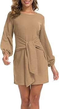 Lionstill Women's Elegant Long Sleeve Dress Casual Tie Waist Sweater Dresses | Amazon (US)