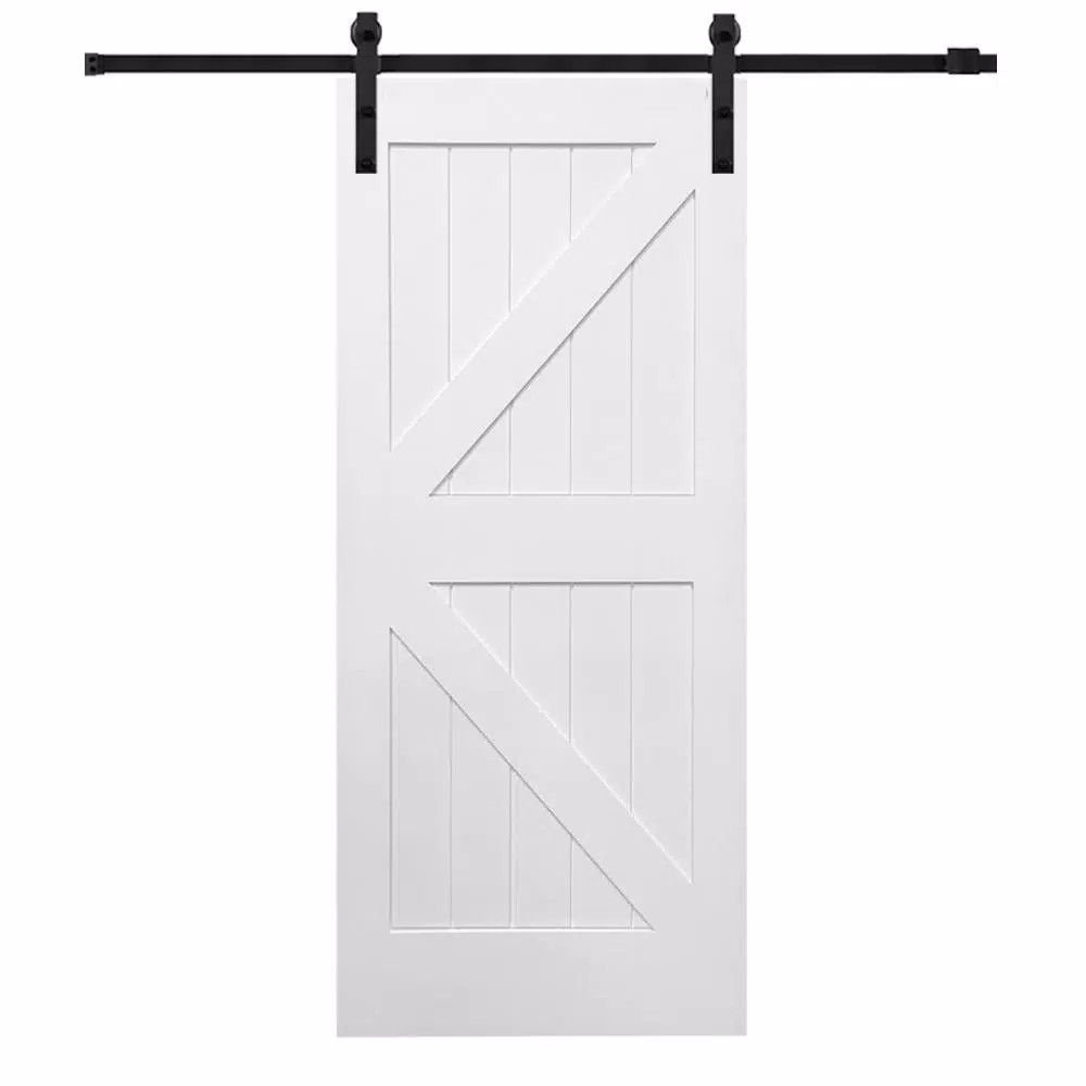 42 in. x 84 in. Primed Composite K-Plank Barn Door with Matte Black Hardware Kit | The Home Depot