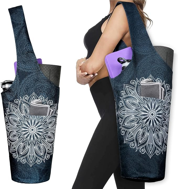 Fashion Printed Yoga Mat Bag with Large Side Pocket & Zipper Pocket Long Tote Yoga Bag Fit Most S... | Amazon (US)