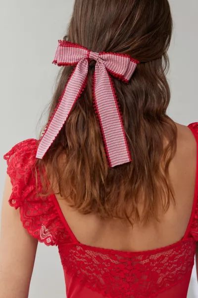Gingham Hair Bow Barrette | Urban Outfitters (US and RoW)