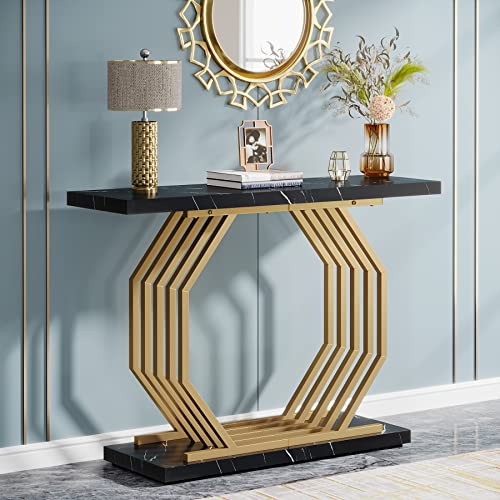 Tribesigns Gold Console Table, Faux Marble Entryway Table Narrow Sofa Table with Geometric Metal Base, 40 Inch Modern Accent Table Entrance Table for Living Room, Hallway, Foyer, Black | Amazon (US)