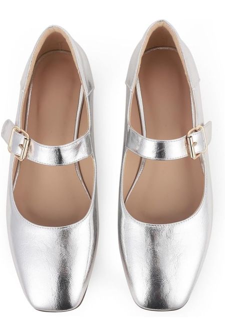 Silver ballet Mary Jane square toe flats order now for delivery this spring  

#LTKshoecrush #LTKover40 #LTKparties