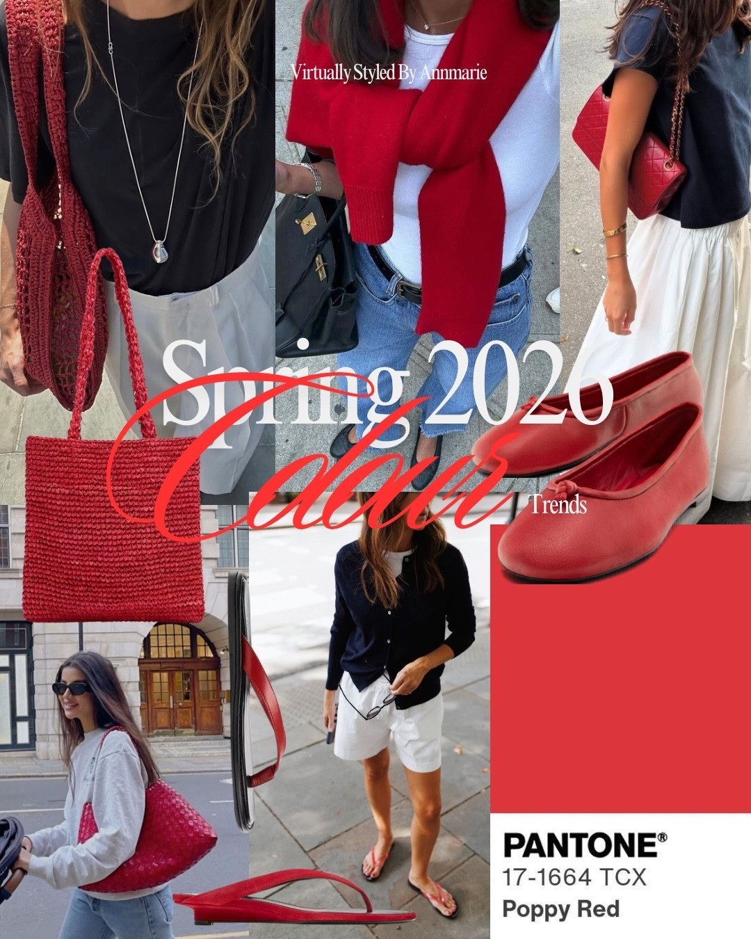 A pop of red will always lift & complement a monochrome look , grey or denim and blue outfits. Spring colour trend 2026