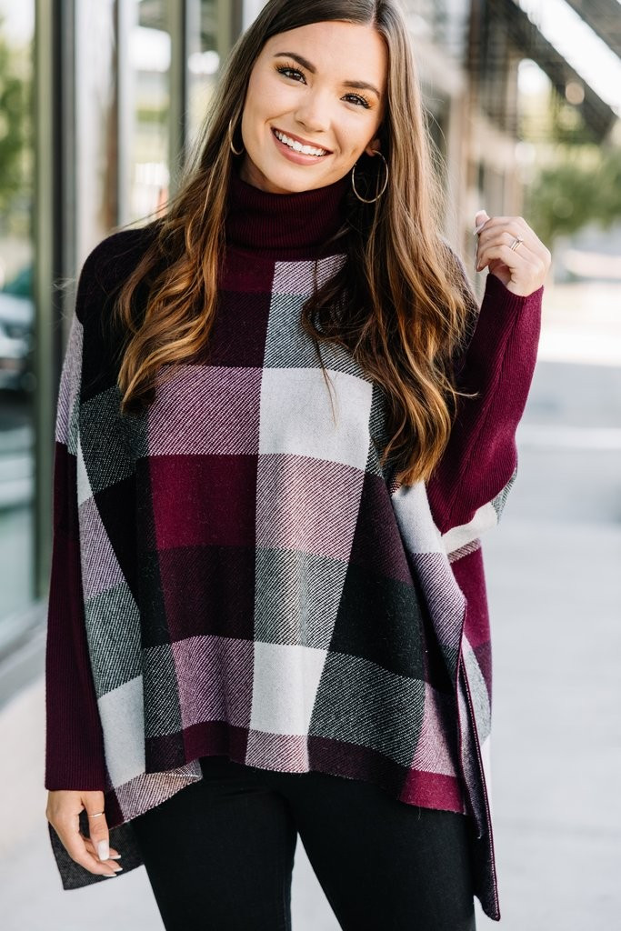 Get Your Attention Burgundy Red Plaid Sweater | The Mint Julep Boutique