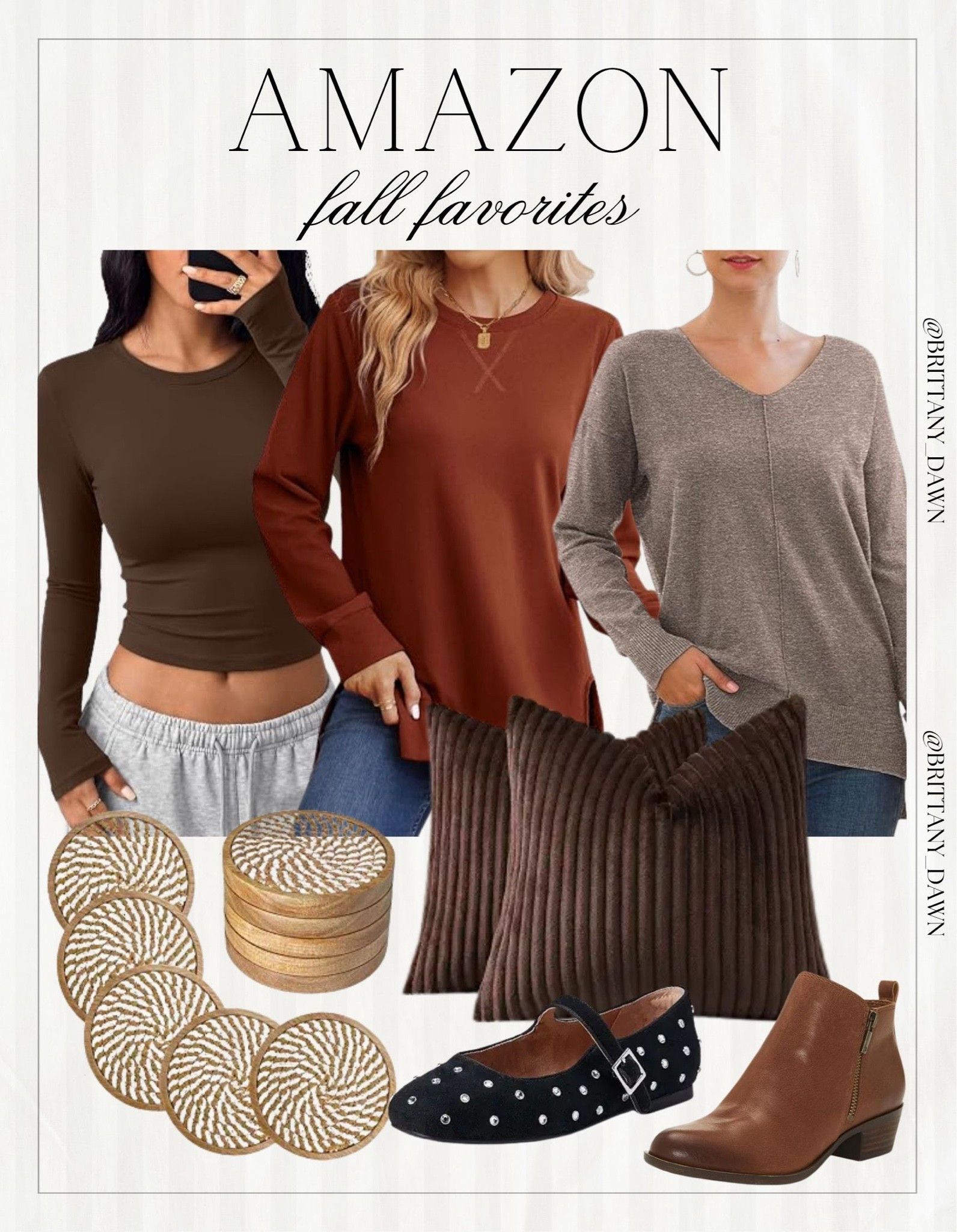Cozy up your closet and home with these Amazon fall staples! 🍂

Soft neutral sweaters, long-sleeve tops, studded Mary Jane flats, and leather ankle boots for easy seasonal style.

Add corduroy throw pillows and woven coaster sets for a warm home refresh. 🕯️✨

#AmazonFashion #AmazonHome #FallFavorites #LTKunder50 #CozyStyle #AutumnVibes #HomeDecor #OOTD #AmazonFinds

#LTKootd #LTKSeasonal #LTKHome