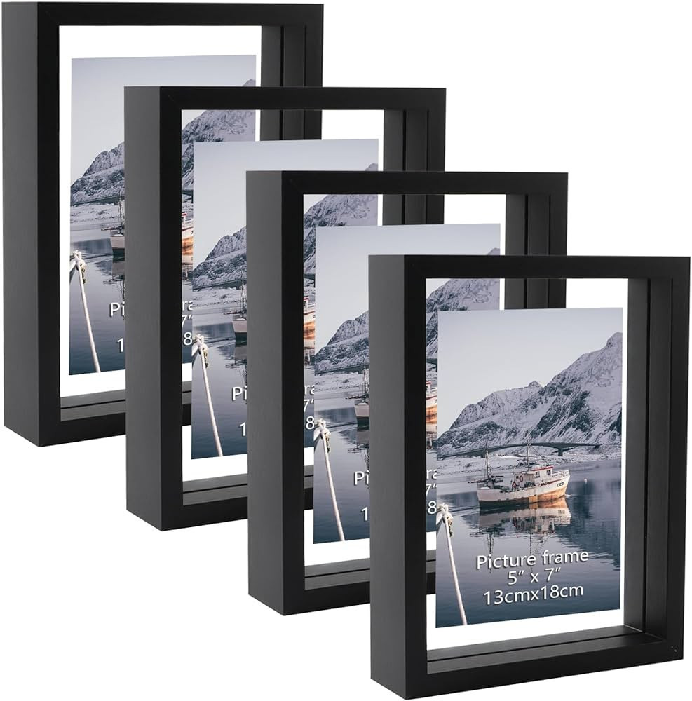 WIFTREY 4 Pcs 5x7 Floating Picture Frames, Double Glass Picture Frame for Wall Mount or Tabletop ... | Amazon (US)