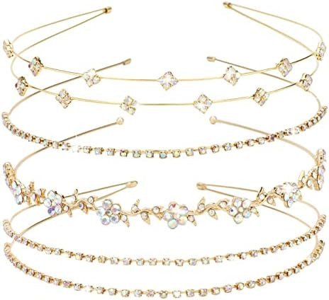 Jaciya Gold Bridal Headband 4 Pieces Rhinestone Headbands AB Crystal Flower Girl Leaves Crown Hea... | Amazon (US)