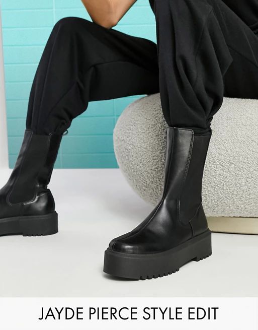 ASOS DESIGN Alana chunky chelsea boots in black | ASOS (Global)