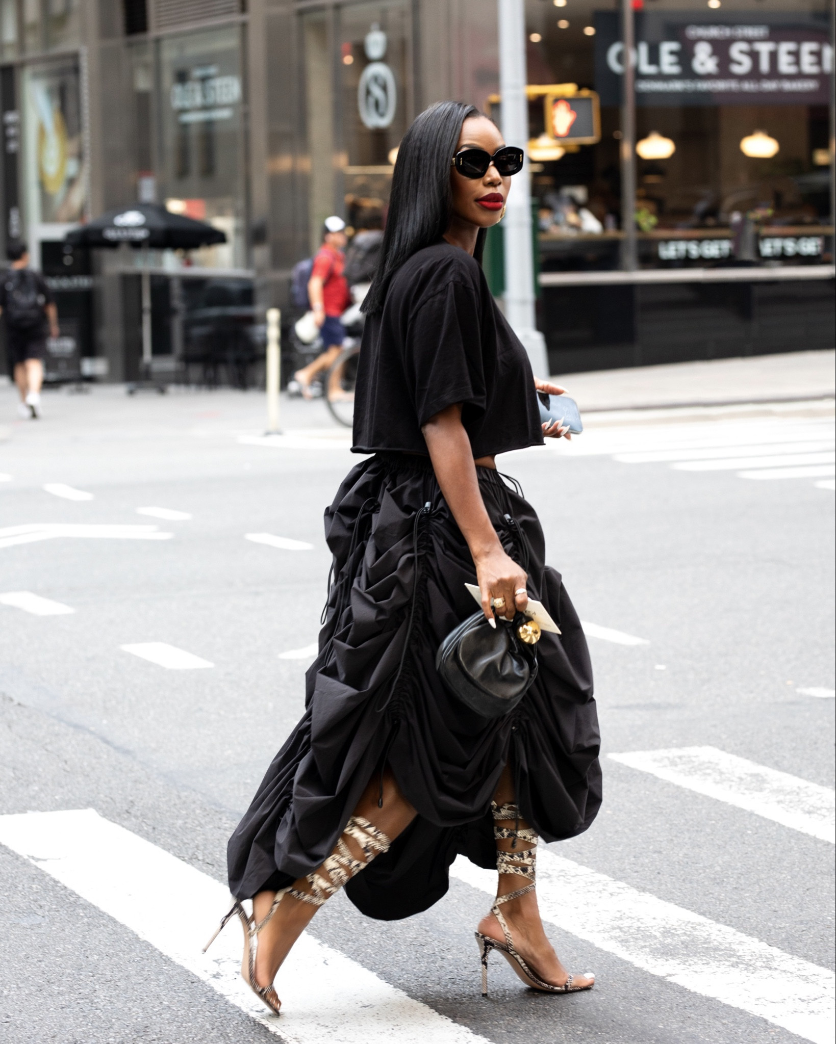 All black for NYFW 2023. Skirt is sold out but linked everything else. Shoes are on sale.