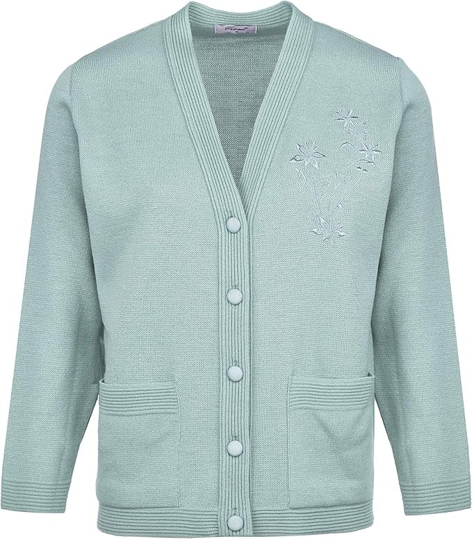 Womens Cardigans Knitted Jumpers V-Neck Button Up Cardigan Long Sleeve Crew Neck | Amazon (UK)