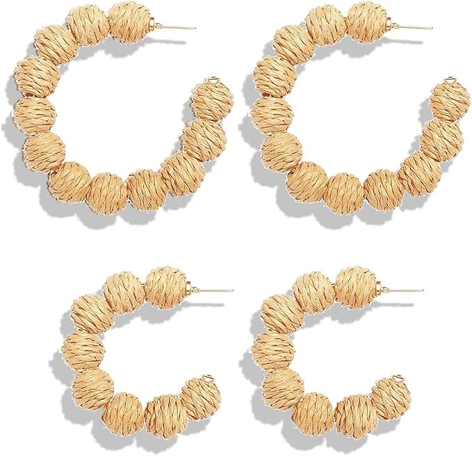 Rattan Earrings for Women Rattan Hoop Earrings Handmade Woven Straw Wicker Earrings Bohemian Stat... | Amazon (US)