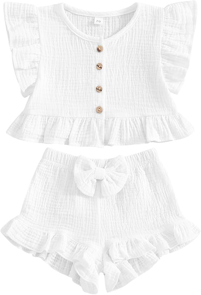 BemeyourBBs Summer Toddler Girl Clothes Baby Girl Ruffle Sleeveless Shirt with Buttons Bow Bloome... | Amazon (US)