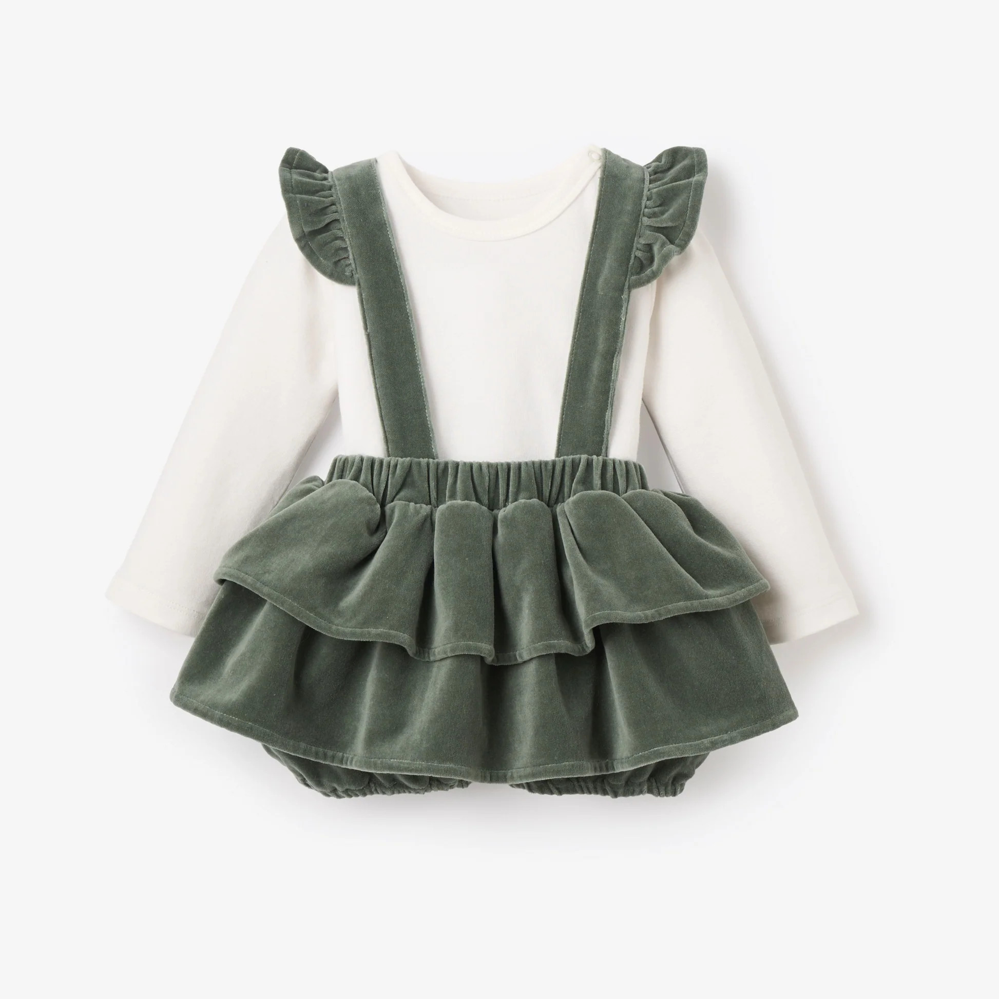 Green Velvet Jumper Skirt Set | Elegant Baby