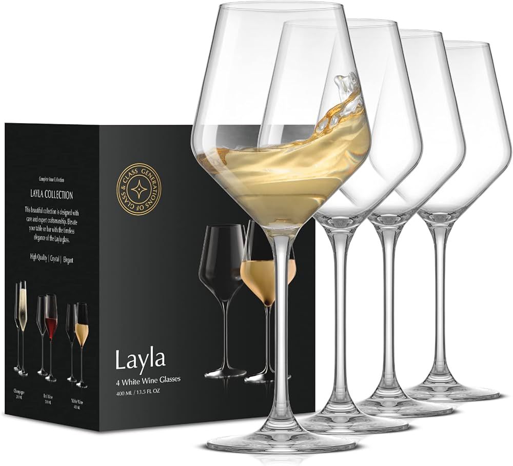 JoyJolt Layla White Wine Glasses, Set of 4 Italian Wine Glasses, 13.5 oz Clear Wine Glasses – M... | Amazon (US)
