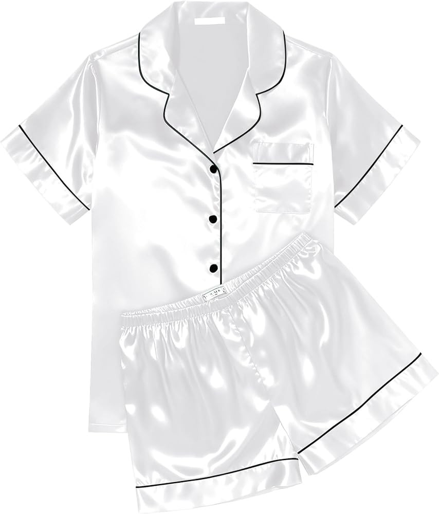Ekouaer Womens Silk Satin Pajama Sets Soft Short Sleeve Button Down Sleepwear Top and Shorts 2 Pi... | Amazon (US)