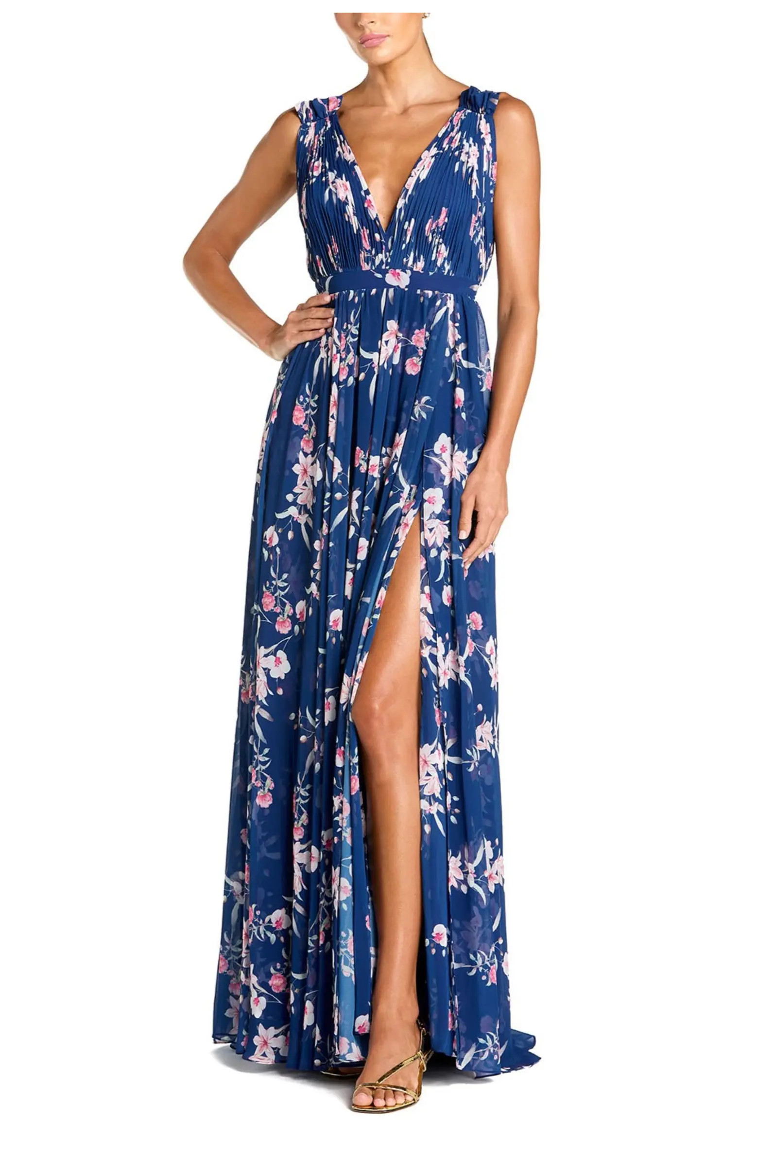 Mac Duggal Women's Sleeveless Pleated Chiffon V-Neck Gown | Nordstrom | Nordstrom
