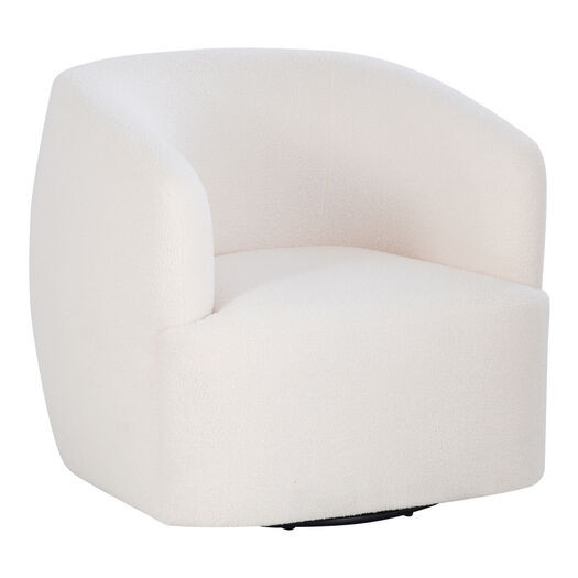 Lev White Sherpa Curved Upholstered Swivel Chair by World Market | World Market