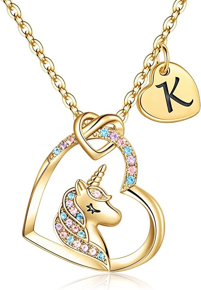 Valentines Day Gifts for Girls Her, 14K Gold/White Gold/Rose Gold Plated Colorful CZ Heart Unicor... | Amazon (US)