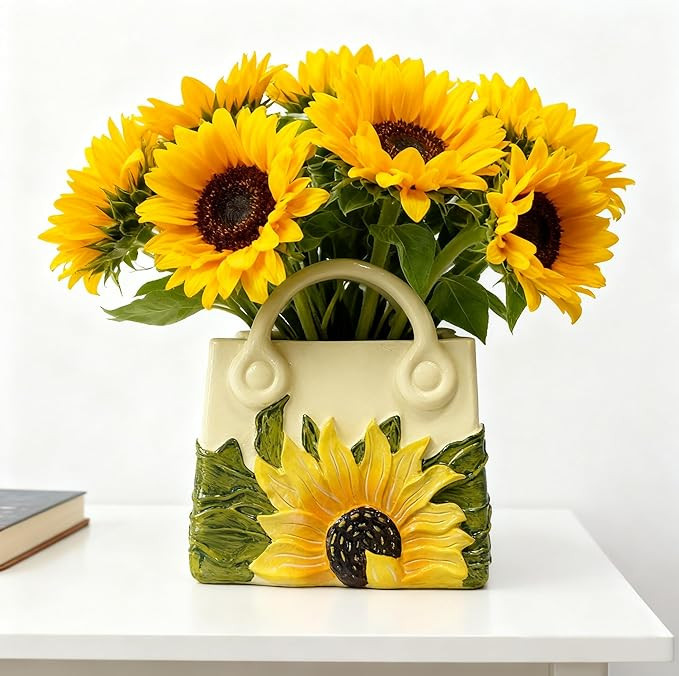 Amazon.com: Small Purse Vase for Flowers - Sunflower Cute Handbag Flower Vase for Modern Table Ce... | Amazon (US)