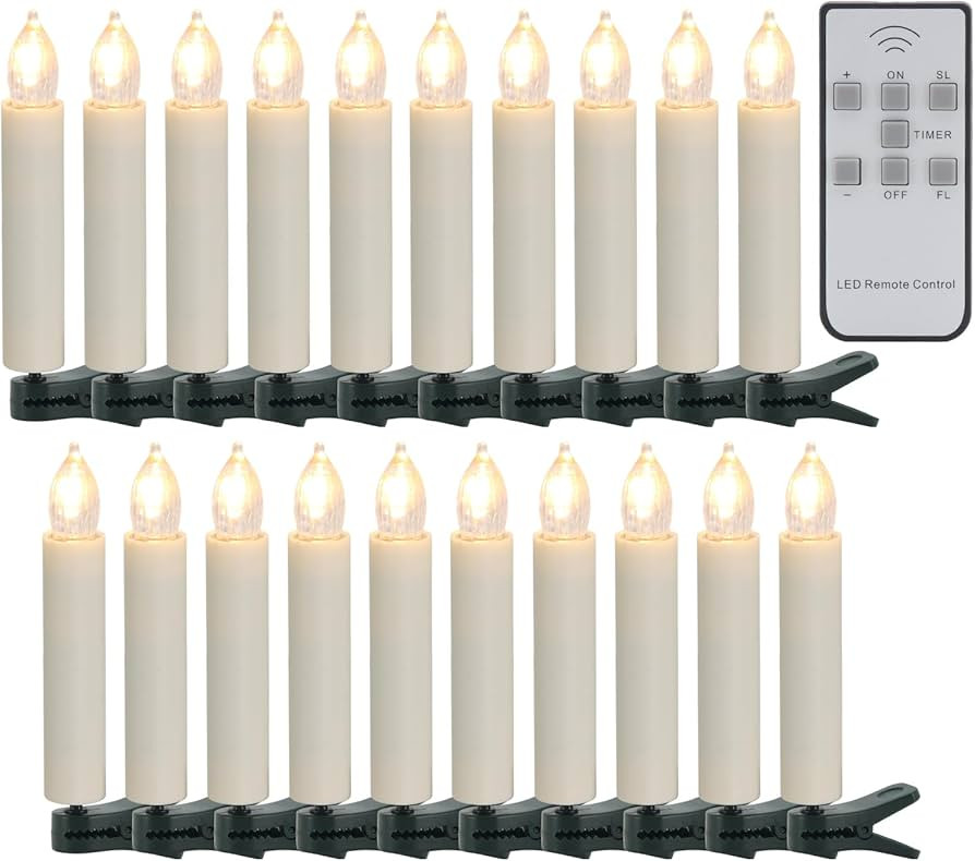 Led Clips on Christmas Tree Candles, 20 Pack Flickering Battery Candles with Remote Timer, Flamel... | Amazon (US)