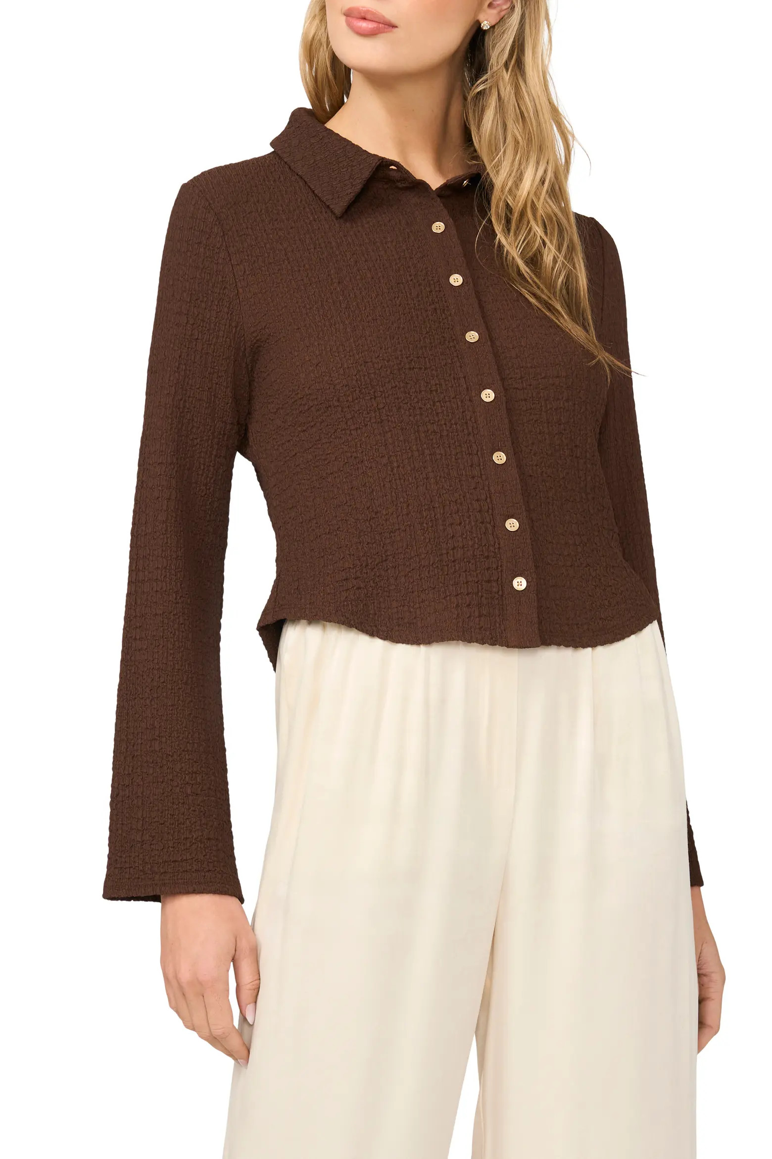 Flare Sleeve Knit Button-Up Shirt (Women) | Nordstrom | Nordstrom