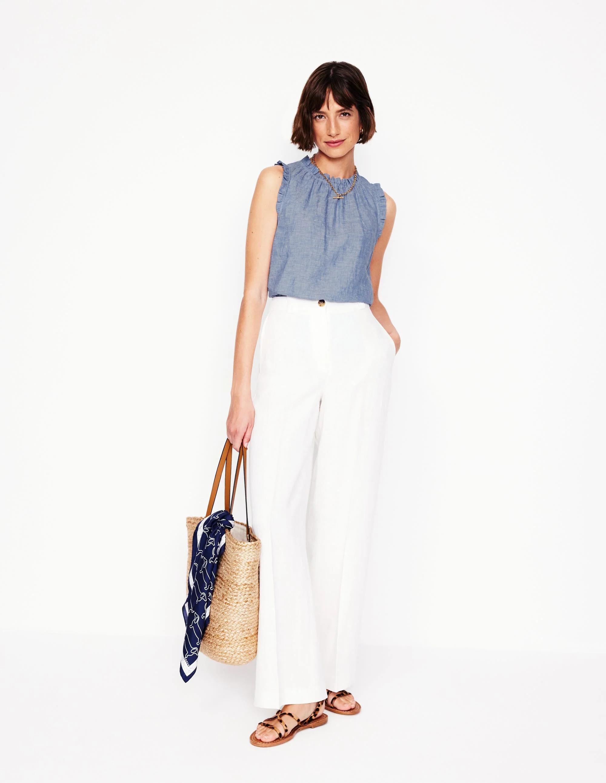 Sophie Ruffle Linen Top-Chambray | Boden (US)