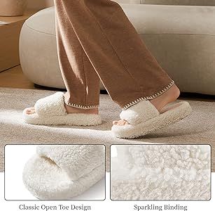 Fuzzy Memory Foam Slippers for Women, Fluffy Open Toe Slippers Curly Fur Cozy Flat Spa Slide Slip... | Amazon (US)