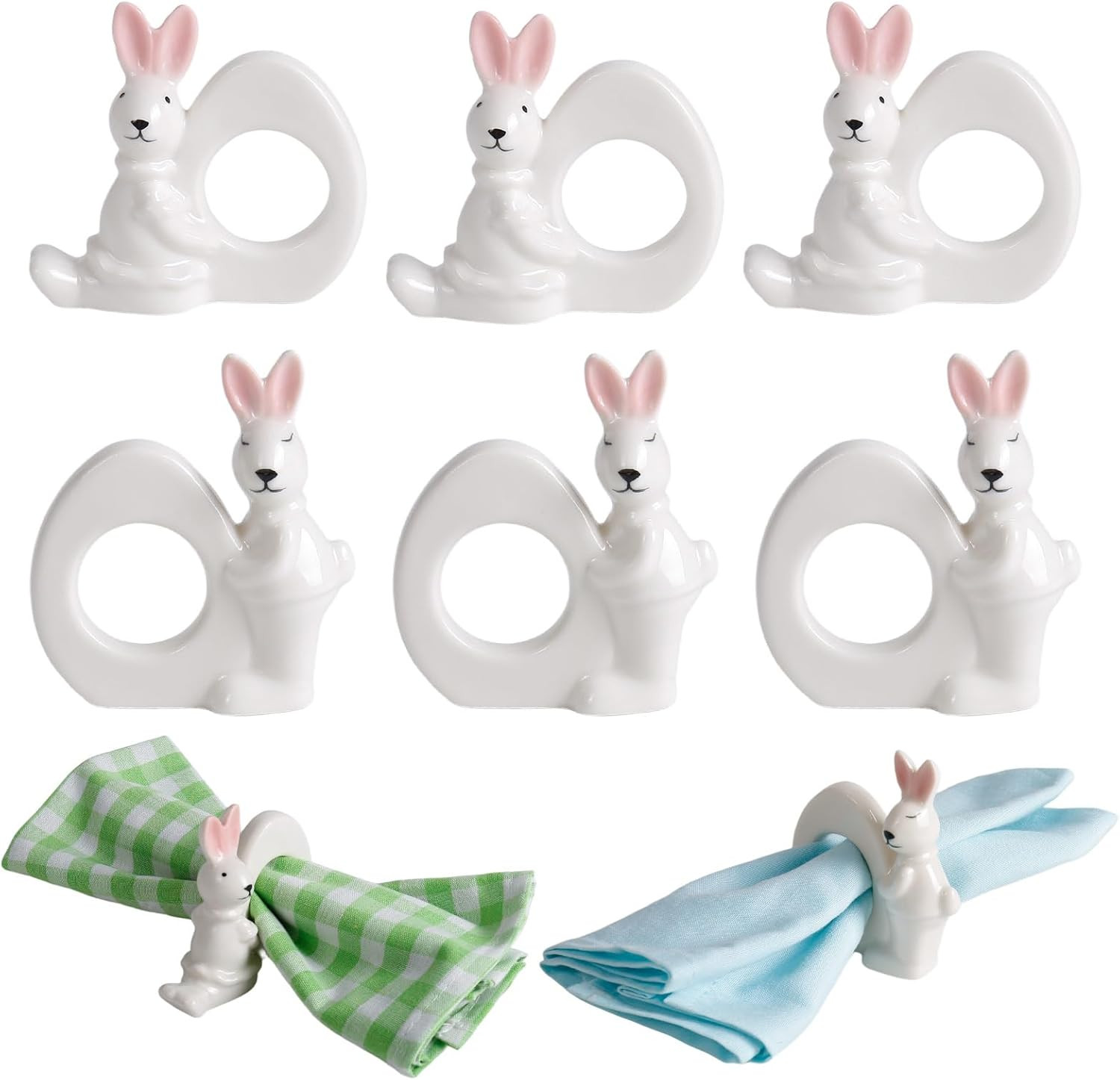 White Bunny Napkin Rings Set of 6, Ceramic Easter Table Decor for Spring Party, Daily Dining, Ban... | Amazon (US)
