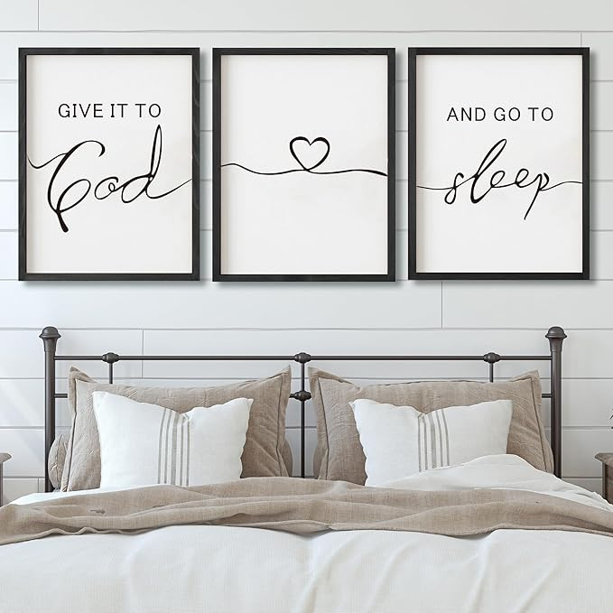 Set of 3 Framed Farmhouse Give it to God and Go to Sleep Signs 11x14” Above Bed Wall Decors for... | Amazon (US)