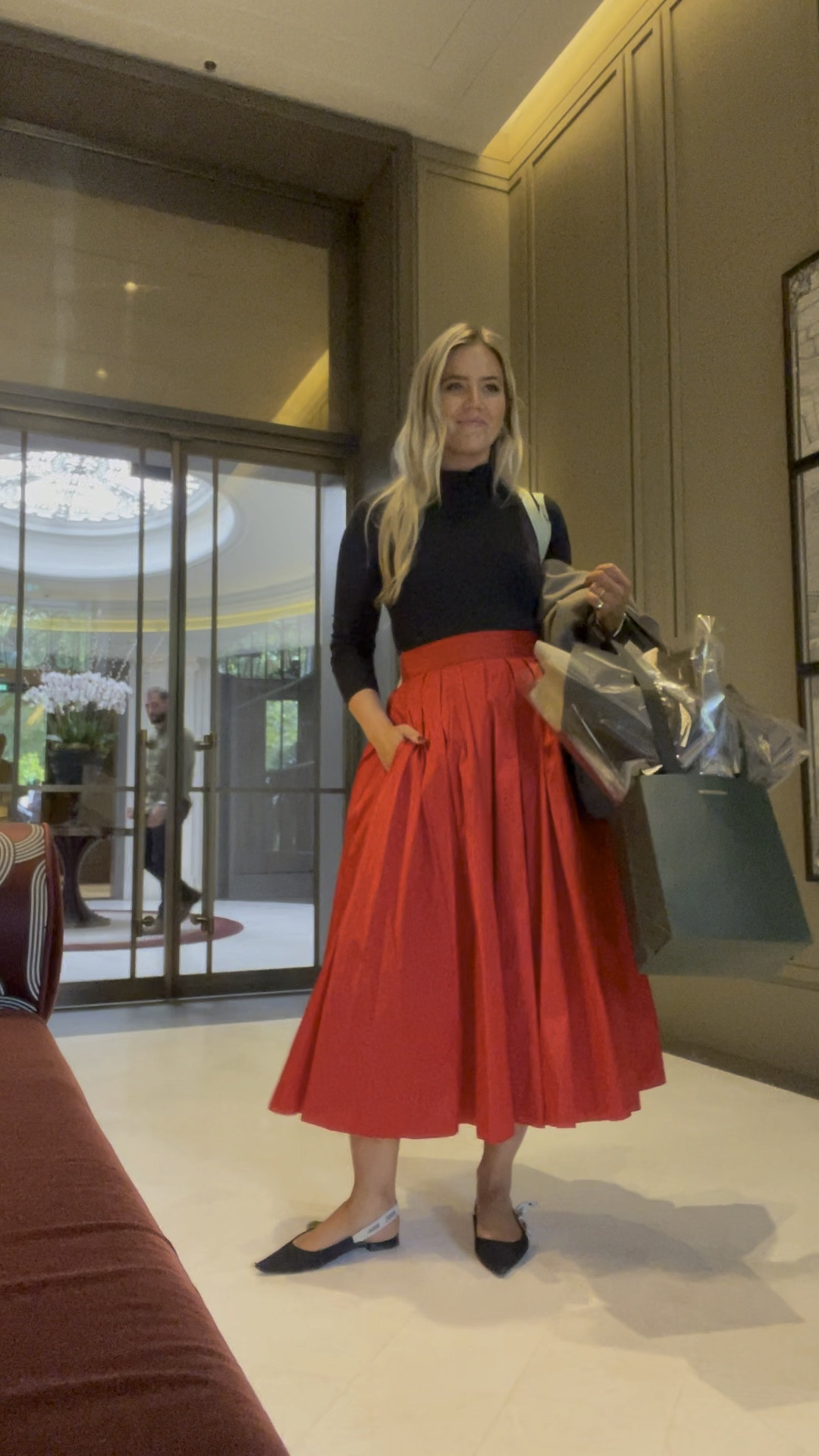 Red maxi skirt, Monsoon skirt, red and black outfit, roll neck jumper, Dior sling back heels, autumn outfit, transitional style, autumnal style, sling back heels, red skirt 

#LTKSeasonal #LTKeurope #LTKstyletip