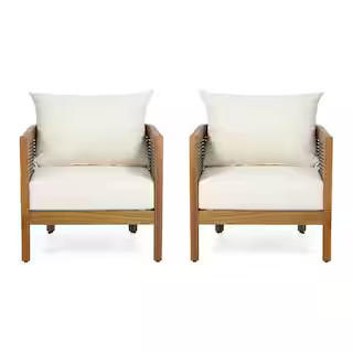 Noble House Burchett Teak Brown Removable Cushions Wood Outdoor Lounge Chair with White Cushion (... | The Home Depot