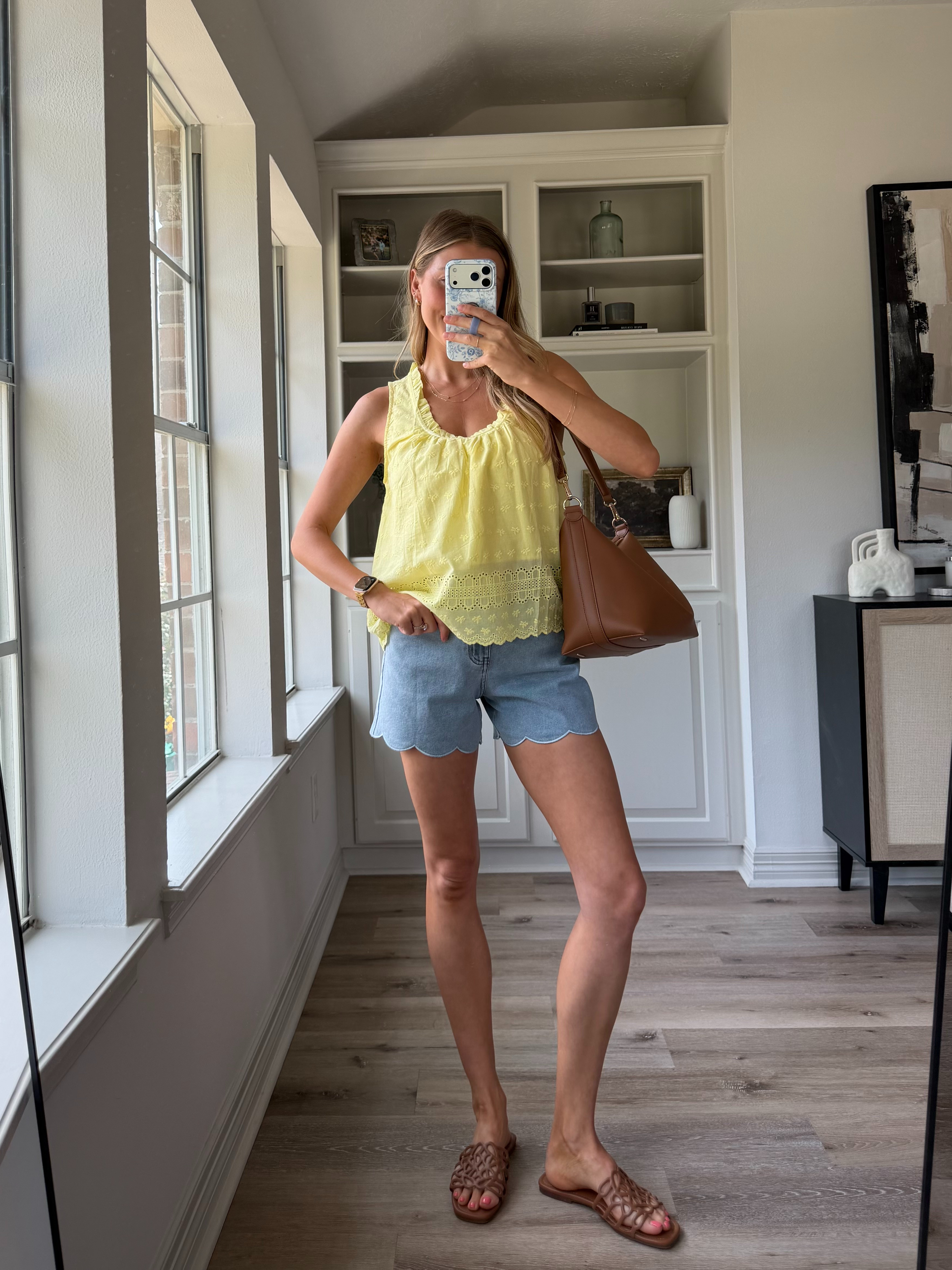 Prettiest summer eyelet tank! Wearing small in tank, 2 in scallop shorts 

 #LTKootd