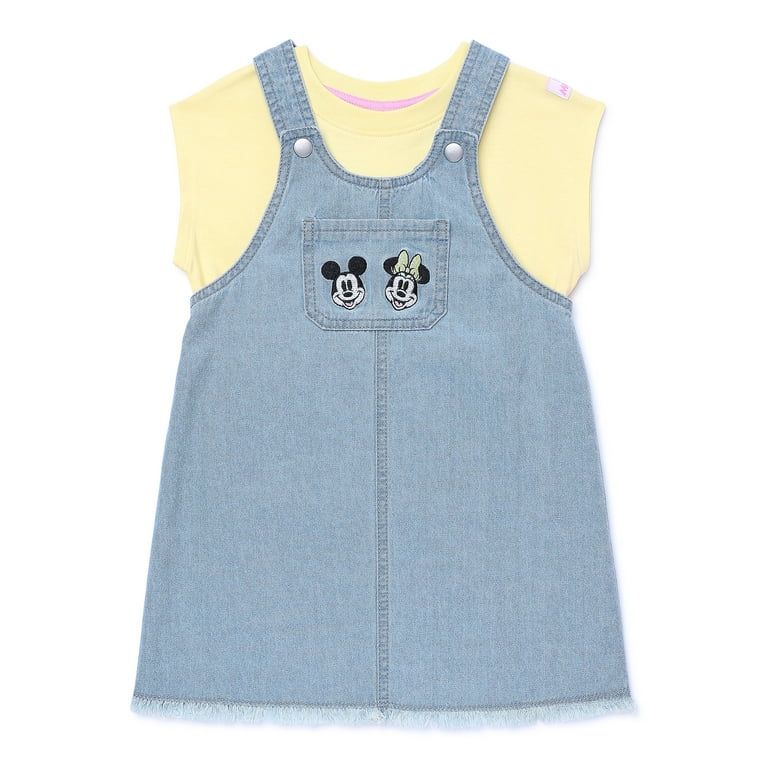 Disney Mickey & Friends Toddler Girls Denim Overall Dress Set, Sizes 12M-5T - Walmart.com | Walmart (US)