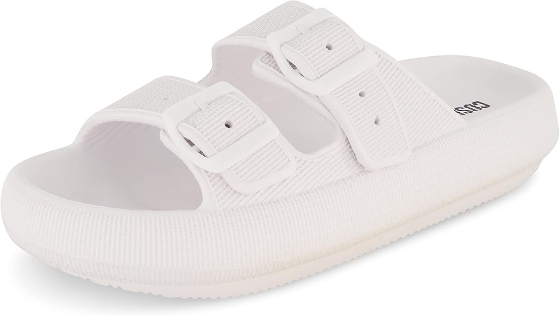 Amazon.com | CUSHIONAIRE Women's Fame recovery cloud slide with +Comfort, White 8 | Slides | Amazon (US)