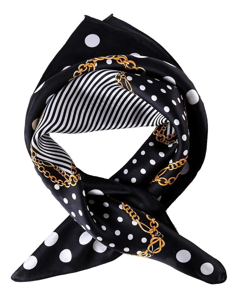 JWSilk 100% Silk Neckerchief Small Square Silk Scarf (Black With White Polka Dot) | Amazon (CA)