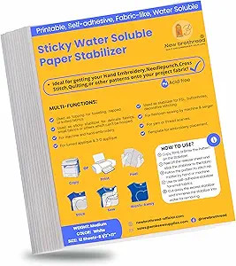 New brothread 12PCS 8.5"x11" Sticky Water Soluble Embroidery Stabilizer Printable Paper Stabilize... | Amazon (US)