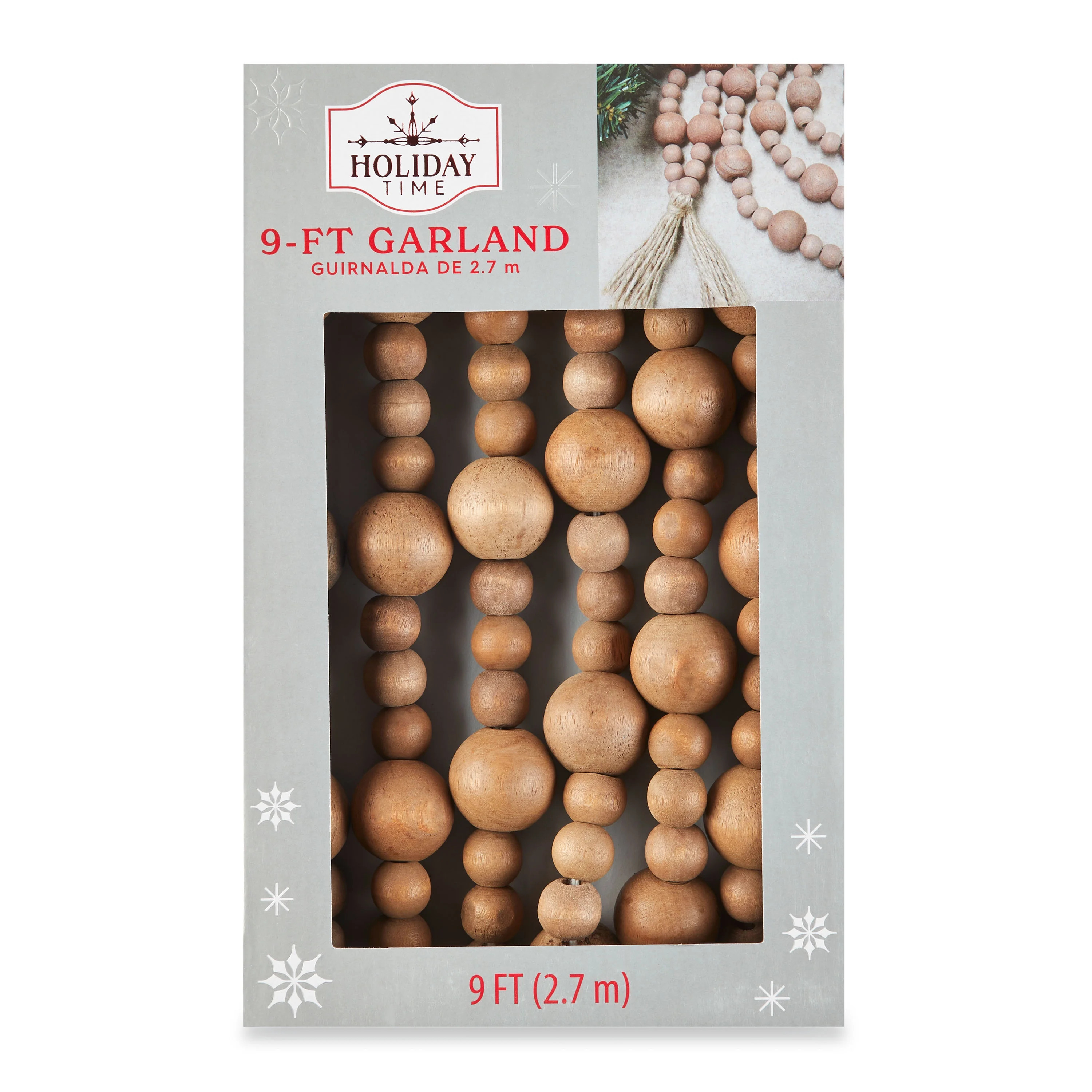 Holiday Time Wood Bead Garland with Natural Tassels, 9' - Walmart.com | Walmart (US)