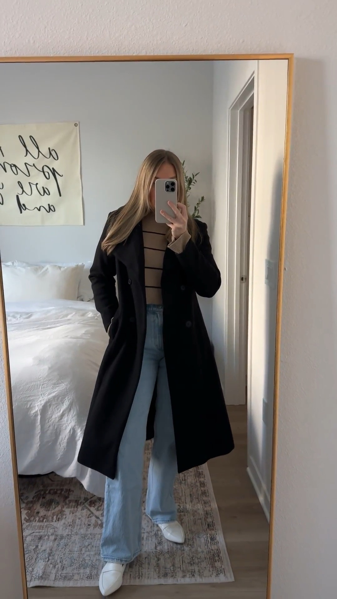 Amazon affordable long peacoat 
Coat: small
Top: small
Bottoms: 27
Shoes: 7 

#winteroutfit 

#LTKStyleTip