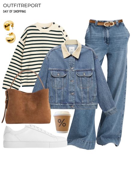 Double denim look outfit striped sweater white sneakers 

#LTKitbag #LTKstyletip #LTKshoecrush