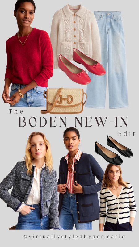 Boden New In 15% off 

Red ballet pumps, wide leg jeans, red jumper, hearts, textured jacket, striped cardigan 

#LTKeurope #LTKSeasonal