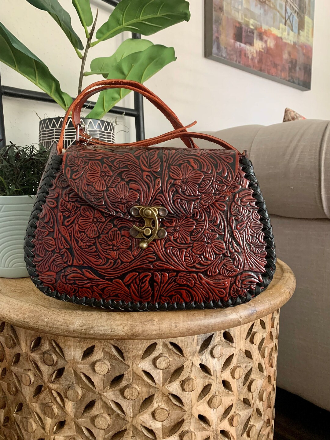 Leather Hand-tooled Embossed Mexican Floral Handbag Handmade - Etsy | Etsy (US)