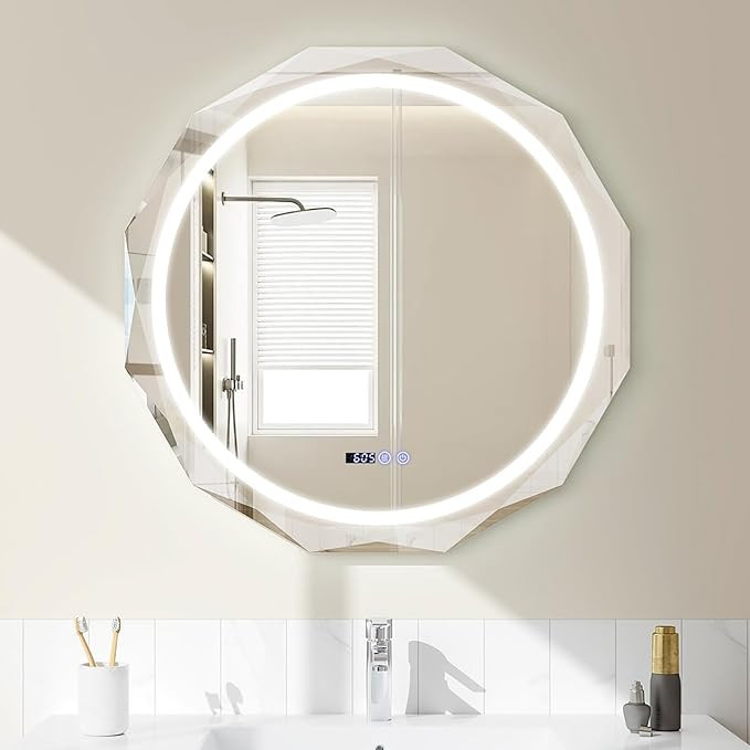 CHARMAID LED Bathroom Mirror - 30 inch Lighted Beveled Edge Vanity Mirror Wall Mounted, 3 Lightin... | Amazon (US)