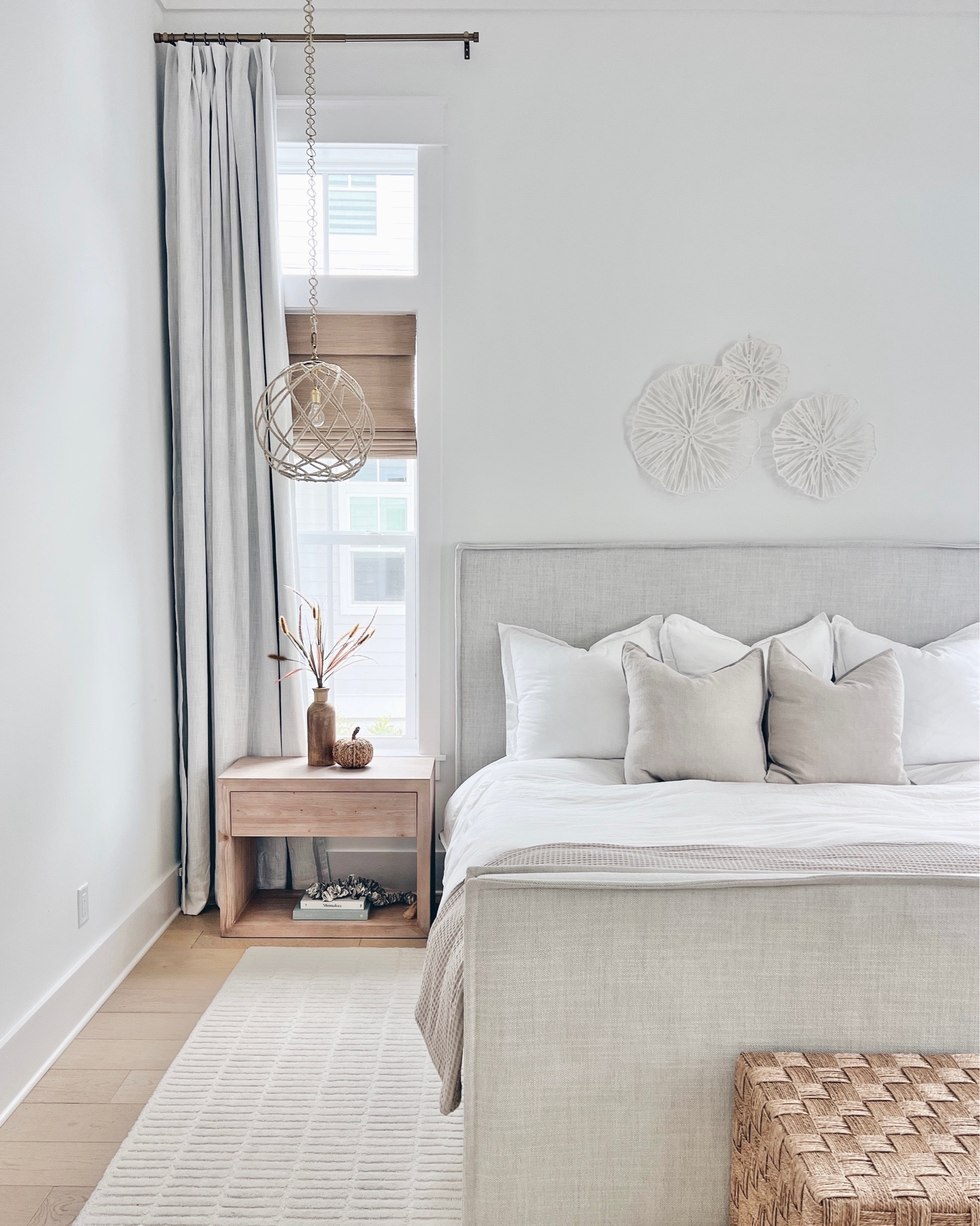 Curtains are pinch pleat in white beige. Shades are capri ivory blackout cordless option. Rug is 9x12’ under a king bed.

Neutral primary bedroom. White bedding. Neutral bedding. 

#LTKhome #LTKstyletip #LTKsalealert
