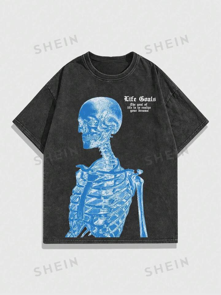 ROMWE Grunge Punk Men's Skull & Letter Print Short Sleeve T-Shirt, School | SHEIN USA | SHEIN