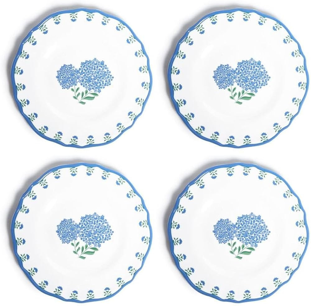 Two's Company 4PC Unbreakable Melamine Hydrangea Salad/Dessert Plates, 9" Plastic Dinnerware Set | Amazon (US)