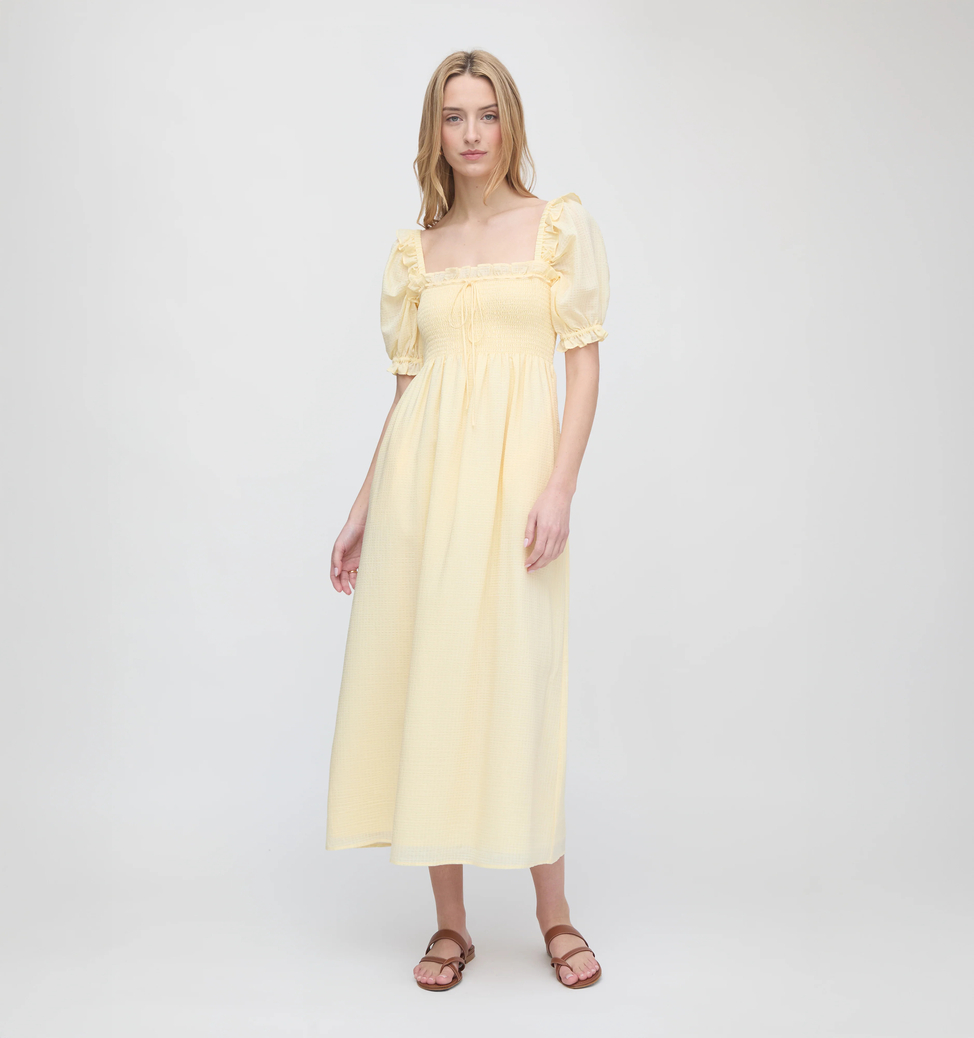 The Scarlett Nap Dress - Butter Yellow Tonal Seersucker | Hill House Home US