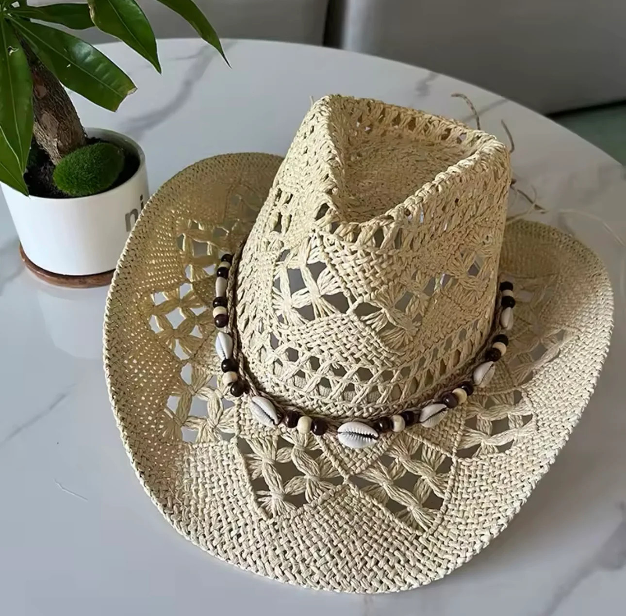 Straw fedora with Shells and Beads | outdazl